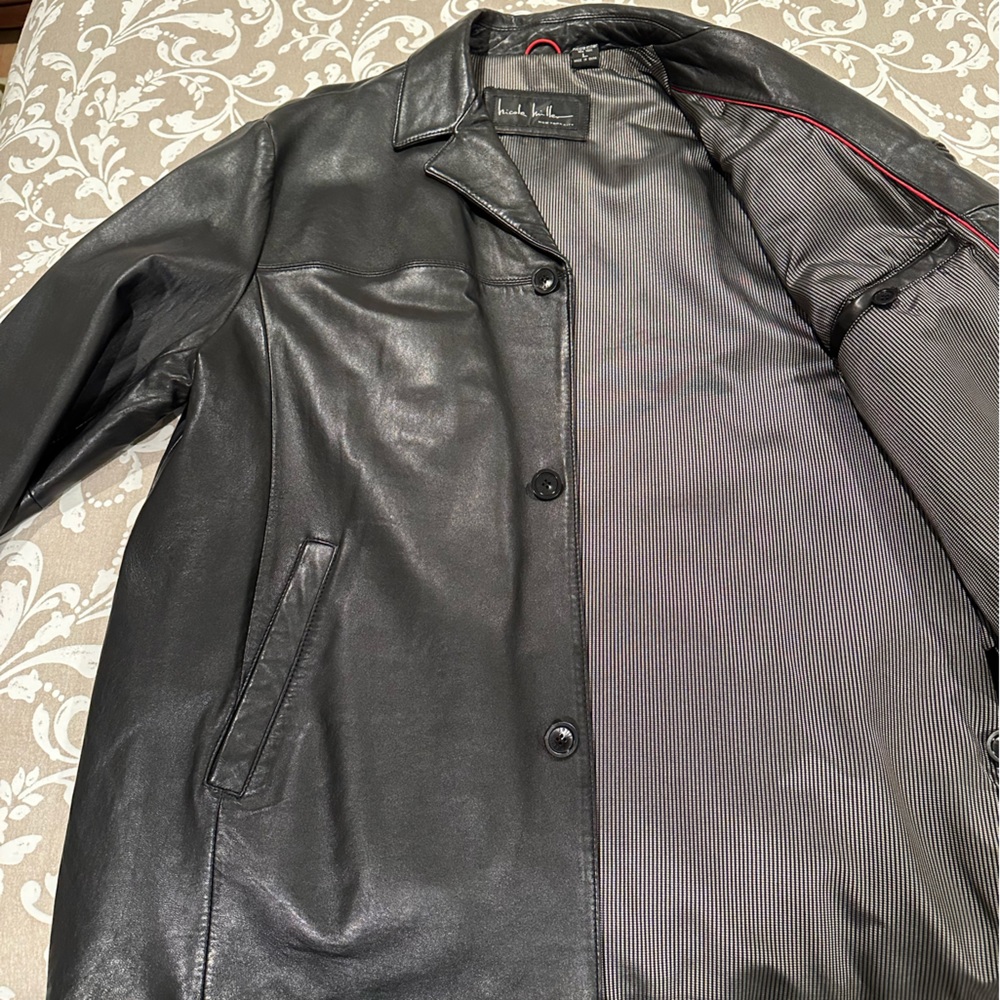 Nicole Miller Men’s Leather Jacket/Coat - Color:Black Leather - Size:Large